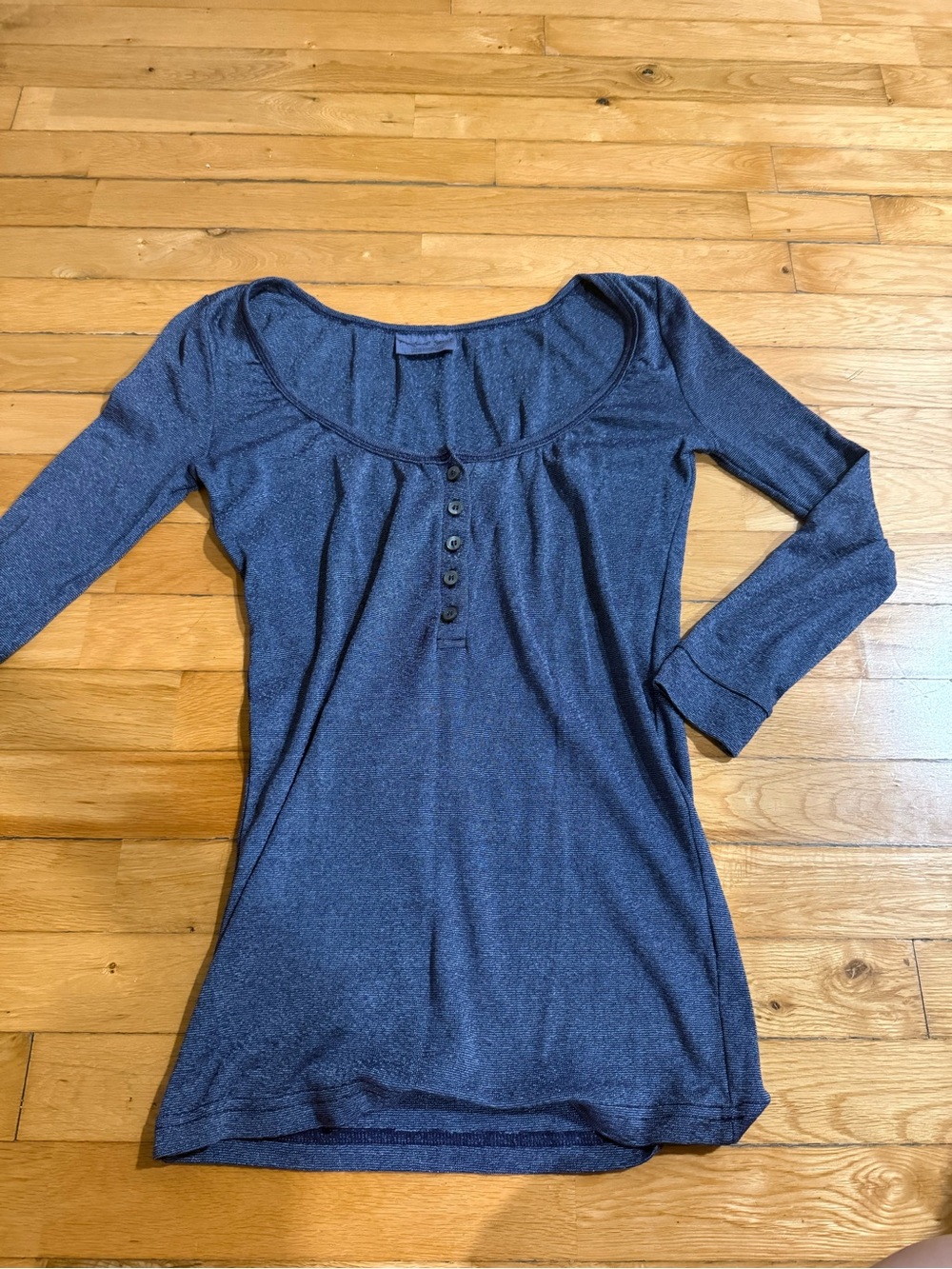Vintage Michael Stars Navy Shimmery Scoop Neck Henley Top